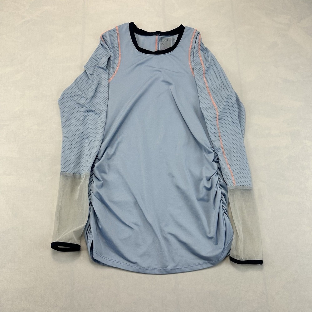 Lucky in Love Women's Small 4-6 Blue Mesh Long Sleeve Tennis Athletic Top